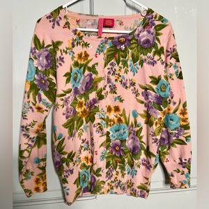 Charlotte Tarantola Anthropologie sweater ladies L floral rhinestone cardigan